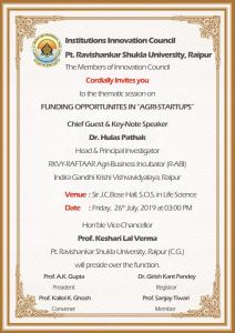Roadshow by R-ABI IGKV, Raipur in School of Studies in Life Sciences, Pt Ravishankar Shukla University, Raipur in the presence of Hon'ble Vice-Chancellor, Prof K L Verma, senior faculty and students from different streams! Very productive session! Post these in the website gallery